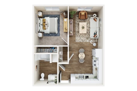 Floor plan for 1 bed, 1 bath, 594 sqft